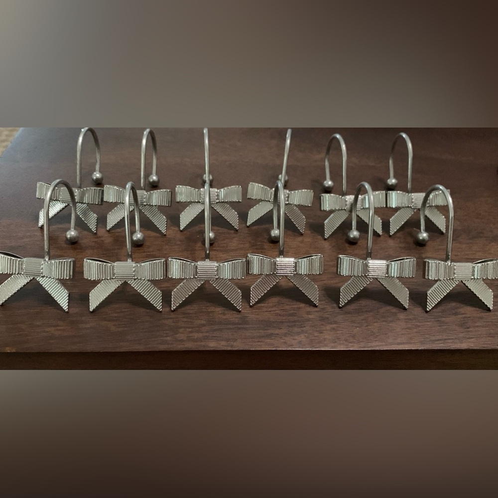 Set of 12 Kate Spade Silver Bow Shower Curtain Hooks